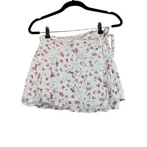 Sun-deh‎ Floral Wrap Mini Skirt Light Blue Pink Flower Print XS